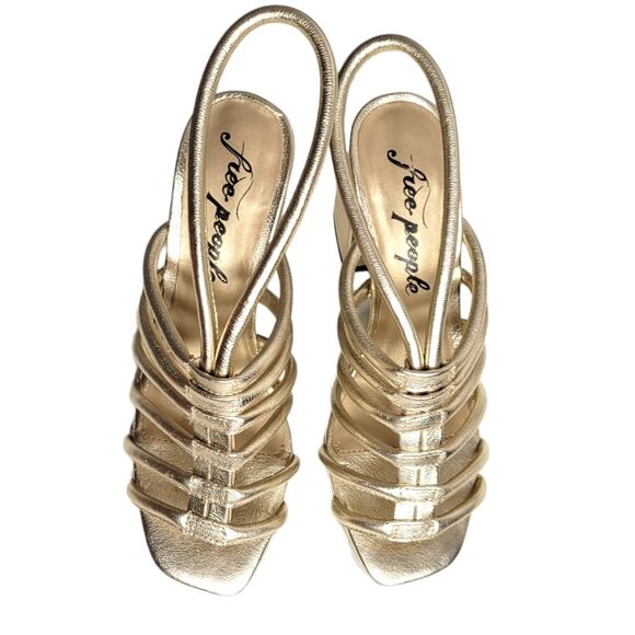 Free People Colette Cinched Block Heel in Metallic Gold Size 36.5 - Picture 11 of 13